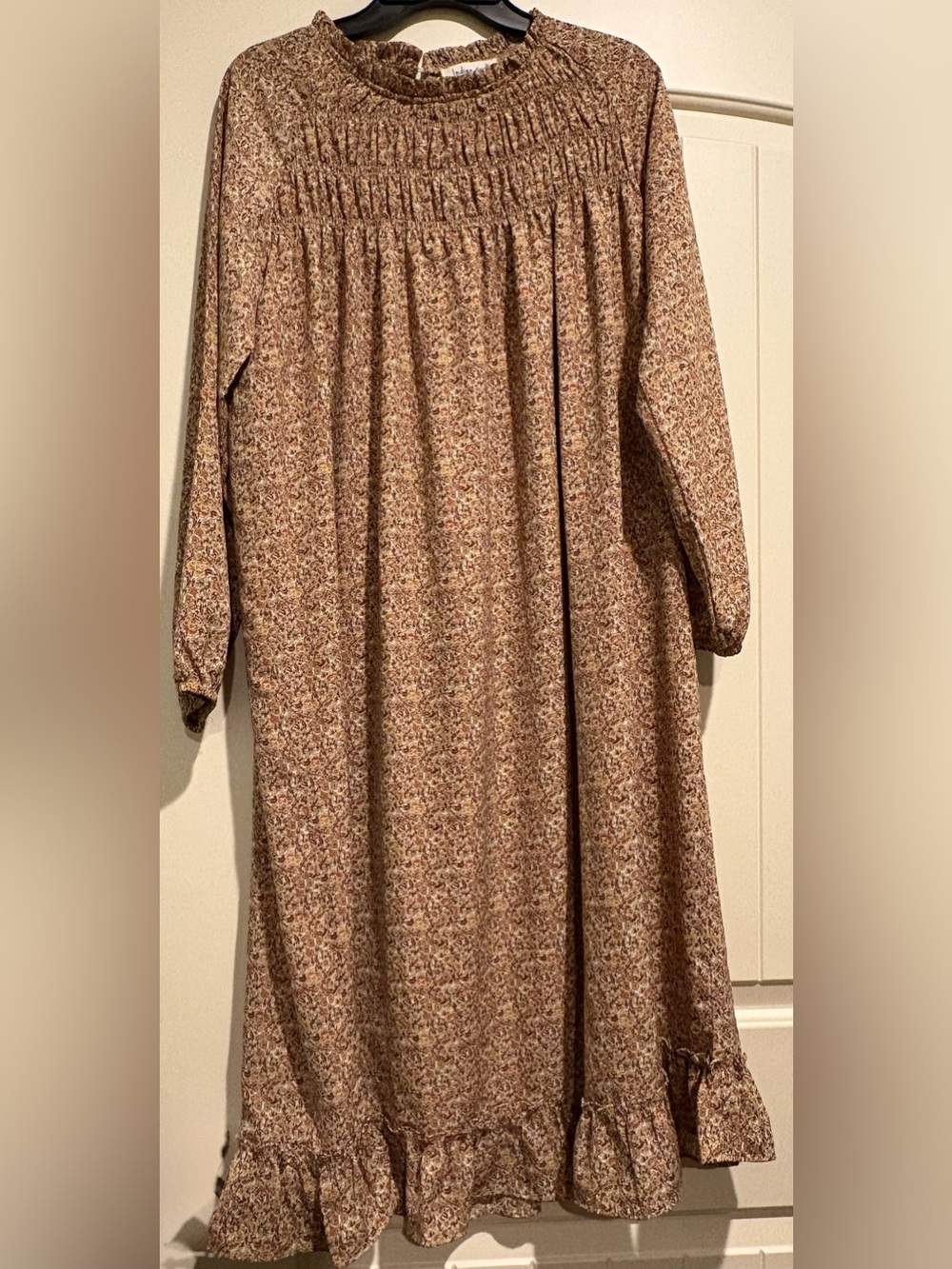 Boho Floral Long Sleeve Maxi Dress - Brown Floral
